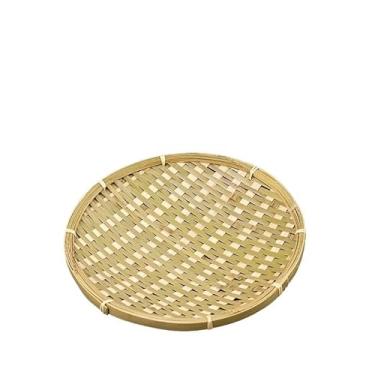 Imagem de Conjunto De Bandejas De Bambu Trançadas À Mão, Cesta Multifuncional Para Armazenamento De Alimentos Com Design Oco Respirável(Round 30cm)