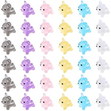 Imagem de SOFPLATE 60 peças de 6 cores mini figuras de resina luminosa miniatura estatuetas de cachorro pequenas fofas coloridas que brilham no escuro ornamentos micro resina animais a granel para jardim de