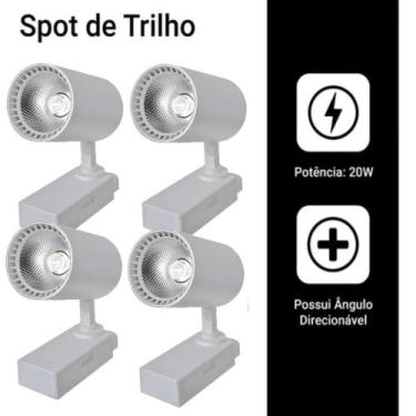 Imagem de Kit 4 Luminária Branca Trilho Spot Led 20W 3500K Branco Quente - AP