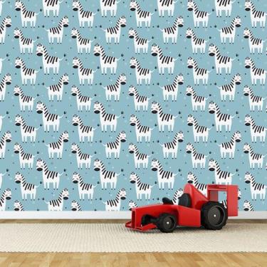 Imagem de Papel de Parede Adesivo - Zebras - Infantil - Azul - 339ppi - Allodi