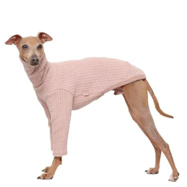 Imagem de D Doggy Star Italian Greyhound Roupas de malha canelada suéter de gola rolê macio flexível quente outono inverno camisa cachorro (P, malha Dustypink T)