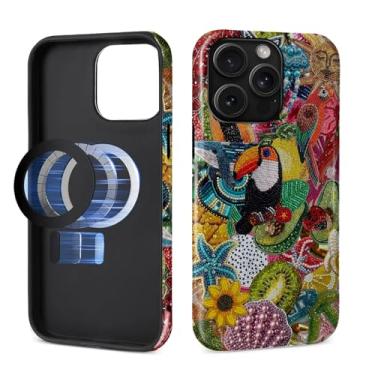 Imagem de MQJCYB Capa magnética para iPhone 15 Pro Max, compatível com Magsafe Hybrid Heavy Duty 2 em 1 capa brilhante resistente à prova de choque para iPhone 15 Pro Max - colagem de estrelas do mar de pássaro