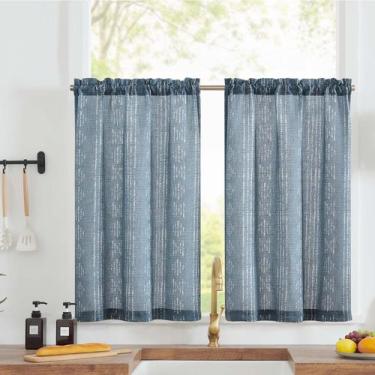 Imagem de Cortinas jinchan Boho Kitchen Linen Tier 36 cm azuis 2 painéis