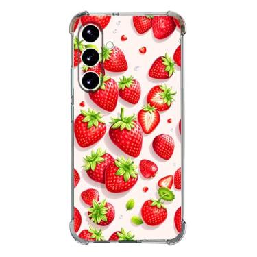 Imagem de Beaucov Capa para Galaxy S25 FE, capa de proteção contra quedas de morango vermelho à prova de choque TPU capa protetora de corpo inteiro resistente a arranhões para Samaung Galaxy S25 FE