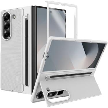 Imagem de Capa para Samsung Galaxy Z Fold 6 com suporte e caneta S [S Pen incluída] [Suporte invisível] Capa protetora fina à prova de choque para Galaxy Z Fold 6 com S Pen prata