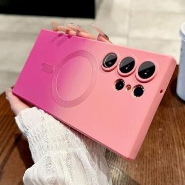 Imagem de HJZSZX Para Samsung S23 FE Luxury Magnetic Gradient Case Capa de silicone à prova de choque (para Samsung S23 FE/rosa vermelha)