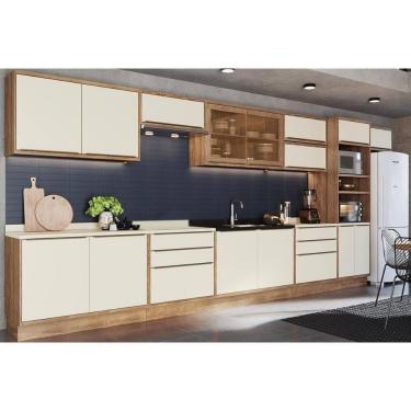 Imagem de Cozinha Modulada Henn Americana Versalis 14 Peças (6Aéreos+4Balcões+1TorreQuente+3Complementos) C14P166 Freijo/Cinza Argila-Herval