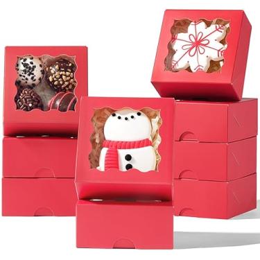 Imagem de SLShePack 8 x 8 x 4 cm, 100 peças, caixas de trufas de chocolate, mini caixas de padaria com janela para biscoitos, sabonete, donut, macaron, brownie (vermelho)