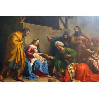 Imagem de Painel de Tecido Sublimado Presépio Natal Visita dos Reis Magos - Fabr