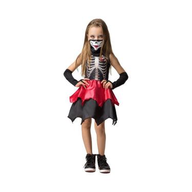 Imagem de Fantasia Halloween Menina Ninja Caveira Vestido com Máscara