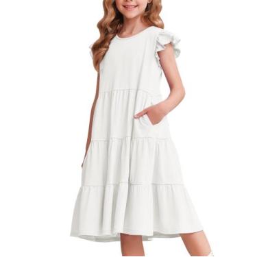Imagem de Vestido de verão Arshiner Girls, manga com babados, flared Flowy 8-9Y