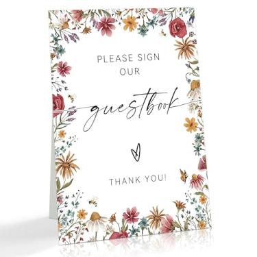 Imagem de Assine nosso livro de visitas, placa floral de livro de visitas de 20 x 28 cm, decoração de chá de panela Love Is In Bloom para recepção de casamento, decorações de chá de bebê em flor para centros de