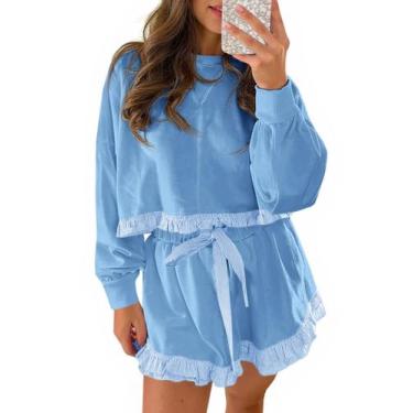 Imagem de Moletom feminino Lounge Set Fisoew com babados e shorts