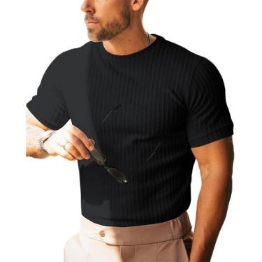 Imagem de Camiseta masculina Beotyshow de malha canelada de manga curta preta