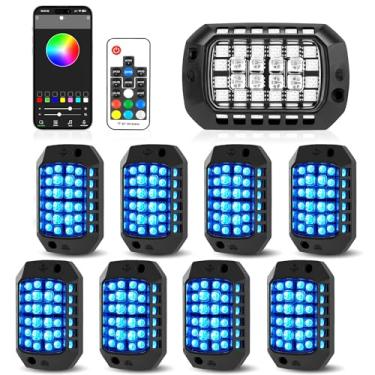 Imagem de 8 pods 36 LEDs RGB Rock Lights compatíveis com 12V Trucks Jeep UTV SUV ATV Barco, carrinho de golfe, impermeável, multicolorido, aplicativo/controle remoto, luzes de brilho com modo de música, Plug