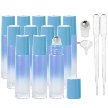 Imagem de SESENSE Frascos de rolo de óleo essencial, frascos de perfume de vidro espesso de 10 ml com abridor de funil e conta-gotas, frascos vazios de vidro colorido com bolas de rolo de aço inoxidável (azul