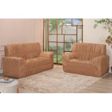 Imagem de Kit Capa para Sofá 3 e 2 Lugares, Malha Gel Poliéster, 21 Elásticos, Ajuste Coladinho, Estilo Contemporâneo (AVELA)