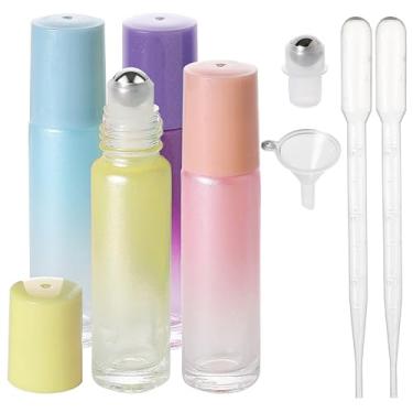 Imagem de SESENSE Frascos de rolo de óleo essencial, frascos de perfume de vidro espesso colorido de 10 ml com abridor de funil e conta-gotas (multicolorido, pacote com 4)