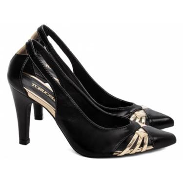 Imagem de Sapato Scarpin Salto Fino Médio Preto Speechio Ouro Light Torricella AVS 68007A (Preto, BR, Adulto, Numérico, 38)