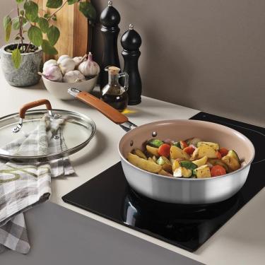 Imagem de Frigideira Tramontina Funda Com Tampa Romagna Aço Inox E Alumínio Com Revestimento Cerâ...