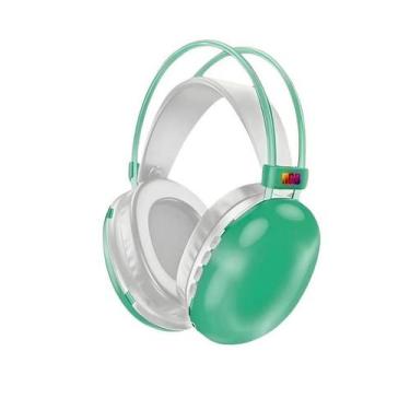 Imagem de Fone de Ouvido Verde Sem Fio Recarregável USB LED RGB Earpads Confortá