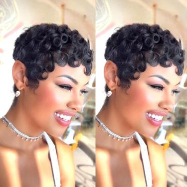 Imagem de Peruca SisBrosis Short Curly Pixie Cut, cabelo humano para mulheres ne