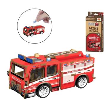 Imagem de Brinquedo Quebra Cabeça Madeira 3D Carro Bombeiro Fricção