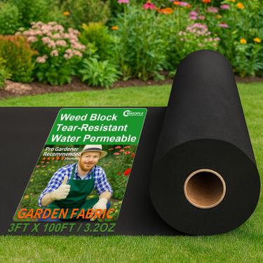 Imagem de HOOPLE Garden Erva Barrier. Tecido de paisagismo premium Pro ultra grosso, controle de ervas daninhas para cama de flores, mulch, pavers, bordas, estacas de jardim, projeto externo resistente. Preto (3 m)