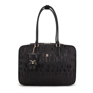 Imagem de ELLE Sacola monograma, bolsas de ombro pretas de designer com alças duplas, ferragens douradas