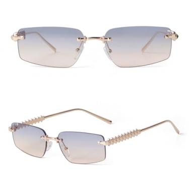 Imagem de VFDHN Óculos de sol sem aro gradiente feminino masculino retangular moda luxo tiro de rua uv400(6)