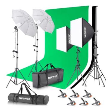 Imagem de Kit de Iluminação para Estúdio Fotográfico e Vídeo, Softbox, Guarda-sóis, Lâmpadas LED 24W 5700K, Suportes Ajustáveis 200cm, Iluminação Profissional