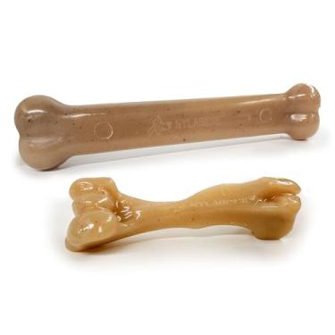 Imagem de Nylabone Conjunto de brinquedos de mastigar forte estilo gourmet, brinquedos para cães, costelas de bebê e sabor cheddar envelhecido, grande - até 22,7 kg, pacote com 2