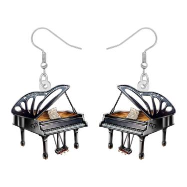 Imagem de RAIDIN Brincos femininos engraçados de acrílico para piano de cauda preto com pingentes de guitarra, joias agradecimento de professores, presentes legais para amantes de música, Medium, Acrílico Aço