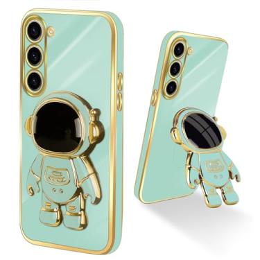 Imagem de Easyscen Capa para celular (6,1 polegadas) Samsung Galaxy S23 5G 6D astronauta design suporte oculto câmera proteção à prova de choque capa traseira macia, verde claro