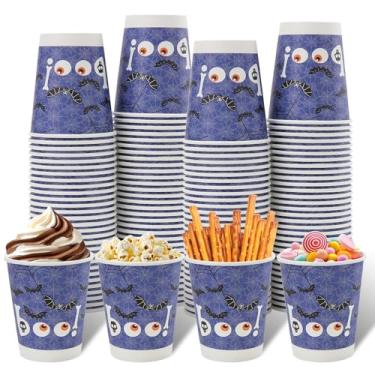 Imagem de Tamone Pacote com 100 copos de papel descartáveis de 265 ml, copos de papel de Halloween à prova de vazamento, copos de festa roxos para café frio/quente, bebida, chocolate, cacau para festa