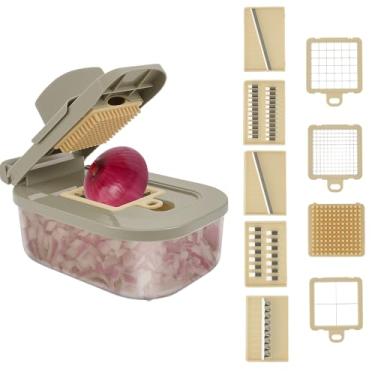 Imagem de Cortador de legumes, cortador de legumes 9 em 1 com 9 lâminas, cortador de alimentos multifuncional, cortador de frutas, fatiador de alimentos e picador para cebola, salada e frutas, descascador e