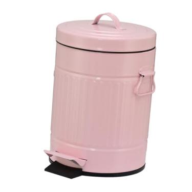 Imagem de FytStycale Lixeira com degraus, cesto de lixo, cesto de papel, base antiderrapante de ferro com fechamento silencioso, lixeira com pedal para apartamento, Rosa
