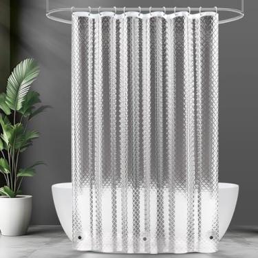 Imagem de UFRIDAY Forro de cortina de chuveiro transparente de plástico extra longo de 213 cm, forro de chuveiro à prova d'água, transparente, 3D, cubo de água, cortina de banho, 183 x 213 cm, transparente, com