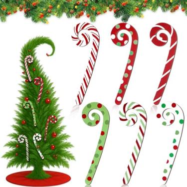 Imagem de Yalikop 6 peças de decoração grande de bengalas de doces de Natal 38 cm de madeira, vermelho, verde, branco, bolinhas, listras, ornamentos, pirulito, doces para árvore de Natal, artesanato, decoração