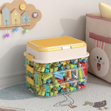 Imagem de Caixas organizadoras de brinquedos para Lego empilháveis organizadores de brinquedos Lego para armazenamento de blocos de montar (amarelo, 3 camadas)