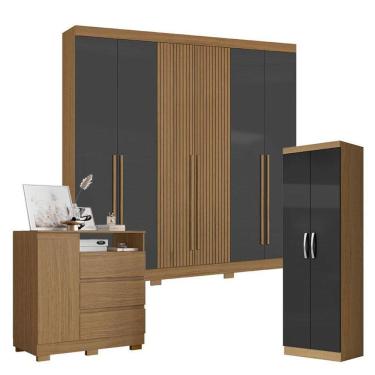 Imagem de Guarda Roupa Casal 2030230 com Multiuso New 2000192 Atacama Grafite e Cômoda 2014143 Atacama - Aramóveis