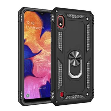 Imagem de SORAKA Capa para Samsung Galaxy A10 com suporte de anel capa protetora para Samsung Galaxy A10 capa traseira de policarbonato rígido com placa de metal para suporte magnético de telefone carro preto