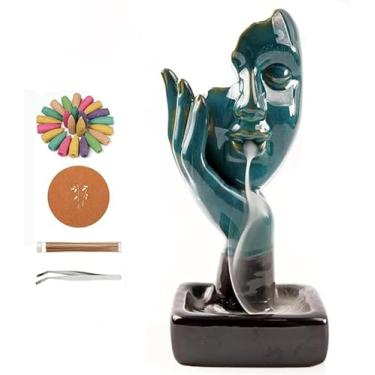 Imagem de Queimador de cachoeira com suporte de incenso de refluxo, estátuas de pensamento, aromaterapia, para escritório em casa, ioga, com 30 bastões de incenso, 20 cones de incenso de refluxo, 1 tapete, 1