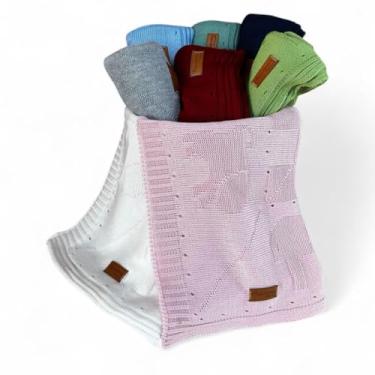 Imagem de Kit 2 Manta Cobertor Tricot Bebê Saída Maternidade Recém Nascido Lã (Branco e Rosa)