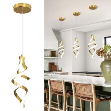 Imagem de EIDISUNY Luminária pendente de LED moderna, lâmpada suspensa de LED espiral de 15 W, luzes pendentes de 4500 K, ilha de cozinha, luz pendente de altura ajustável para sala de jantar, quarto, cozinha