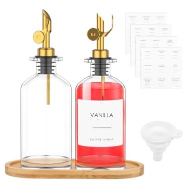 Imagem de HSHGZSR 2 garrafas dispensadoras de azeite, garrafas de xarope de café premium para cozinha com despejador, conjunto de dispensador de vinagre, conjunto de dispensador de óleo e vinagre com etiquetas