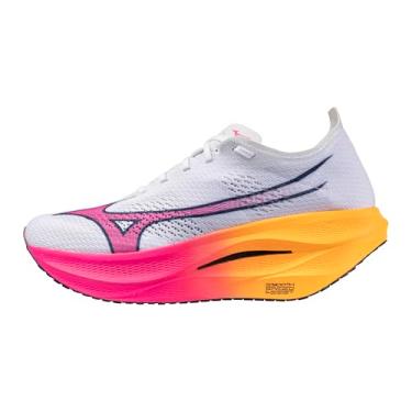 Imagem de Mizuno Tênis de corrida unissex Wave Rebellion Pro 3 Hanabi, Laranja, branco, 13.5 Wide Women/12 Men