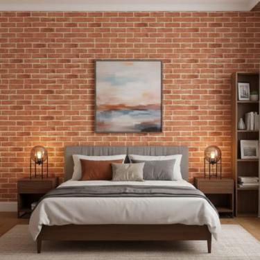 Imagem de Papel de Parede Autoadesivo Tijolo, 5 metros = 1 Rolo de 5m X 45cm, Marrom, Textura Rústica, Decorativo