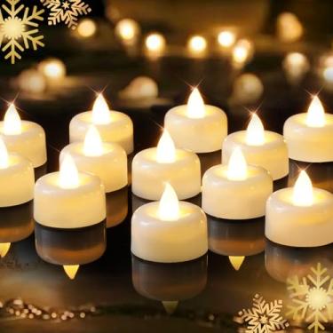 Imagem de 5plots Pacote com 24 luzes de chá de LED brancas sem chama, velas de tealights operadas a pilha, mais de 100 horas de velas elétricas para votivo, Halloween, Natal, decoração de casa, casamento, mesa