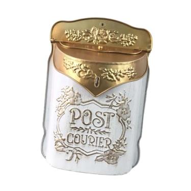 Imagem de IEUDNS Caixa de correio de metal com design vintage, resistente, com fechadura, porta-correio rústico, caixa de revistas para jardim externo, portão de